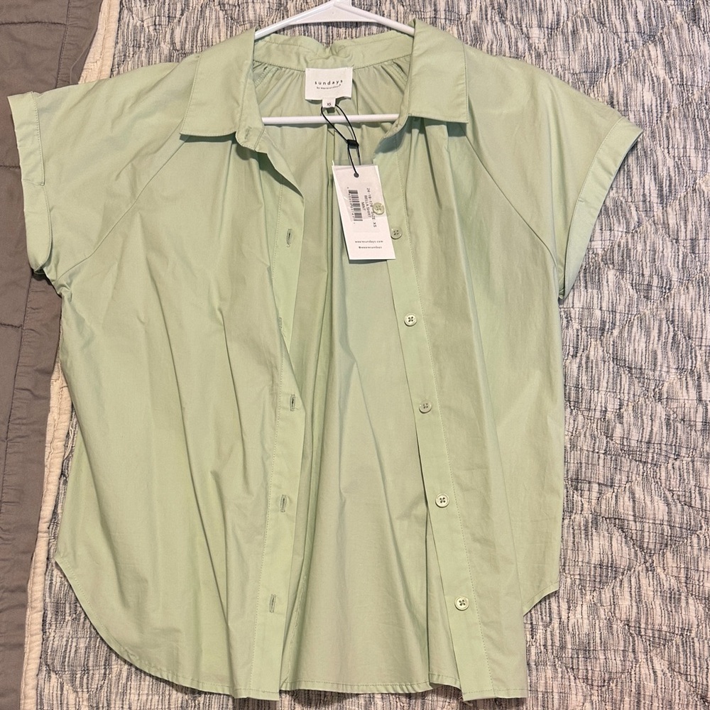 sundays  Sage Green Short Sleeve Button-Up Shirt